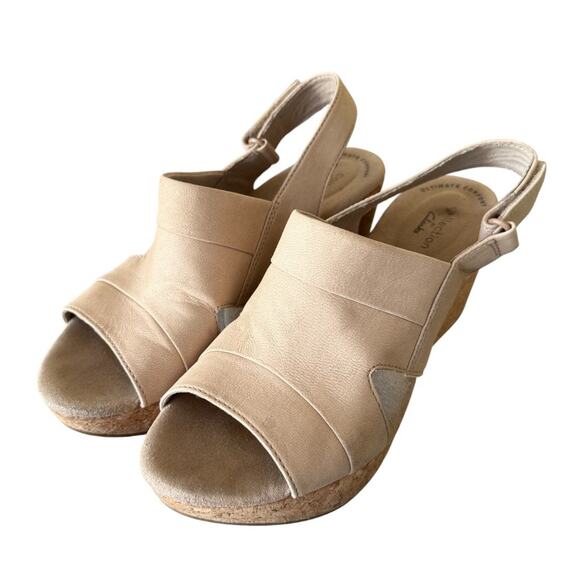 Clarks Collection Women Annadel Ivory 3" Wedge .5" Platform Slingback Sandal 7.5 - Picture 1 of 11